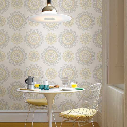 NuWallpaper Gray & Yellow Suzani Peel & Stick Wallpaper